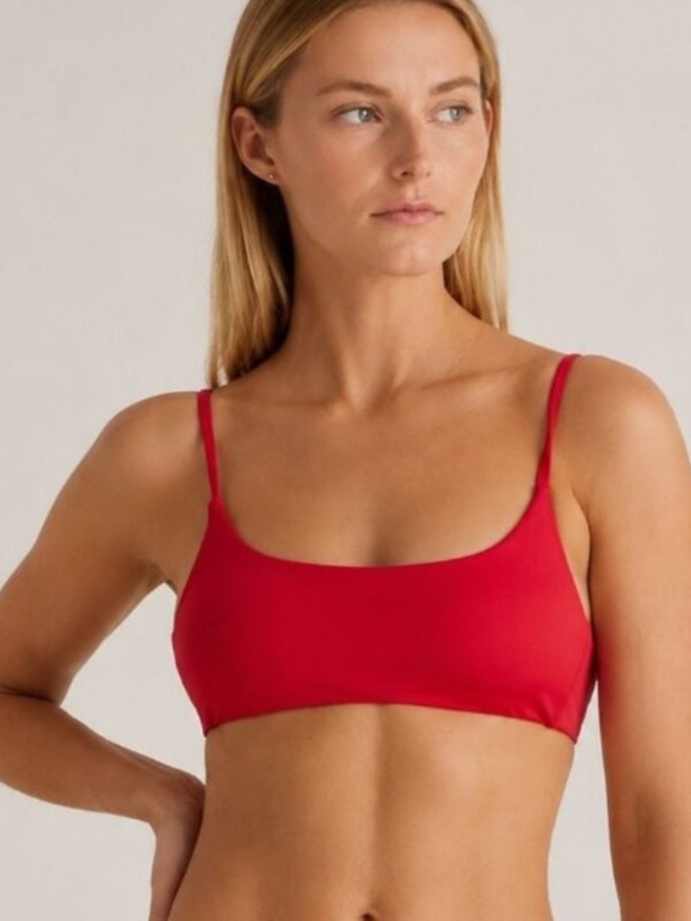 NWT Quince Italian Scoop Neck Bikini Top M in Cherry Red